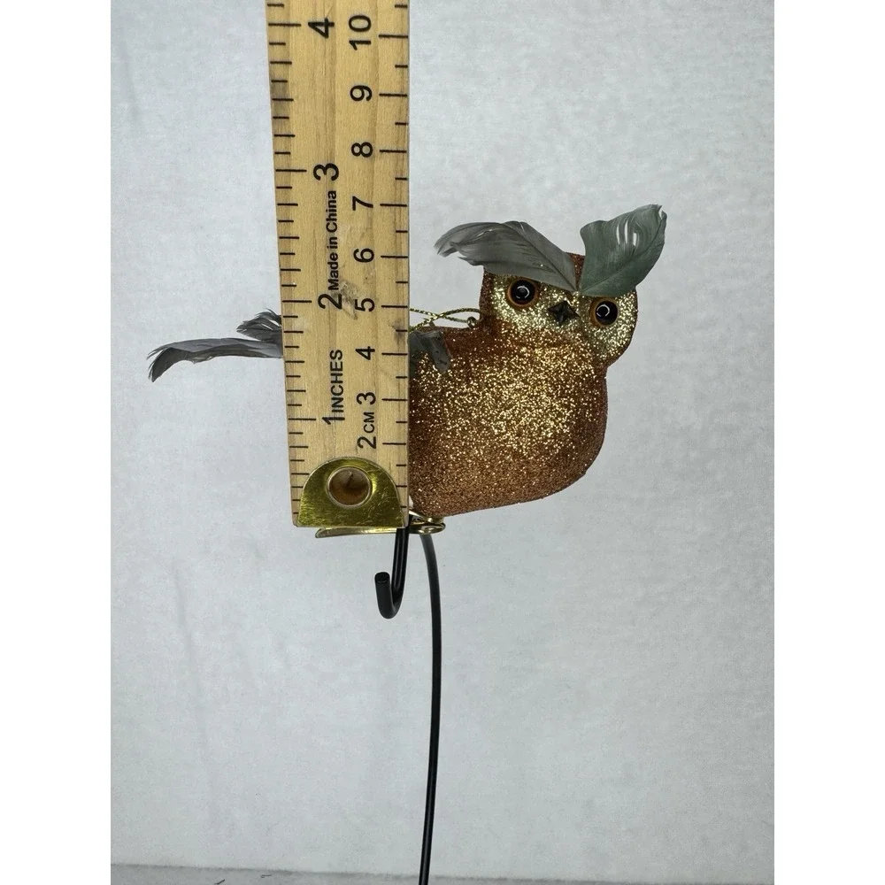 Pier 1 Glitter Owl Clip Ornament Gold Feather Christmas Winter Holiday Decor